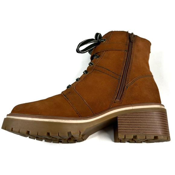 Naturalizer Jac Water Repellent Tawny Brown Suede Ankle Combat Boots Women's 10M - Picture 7 of 12